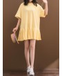 Solid Pleated Loose Hooded Half Sleeve Women Casual Dresses