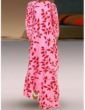 Vintage Floral Print Back Lace-up Maxi Dress