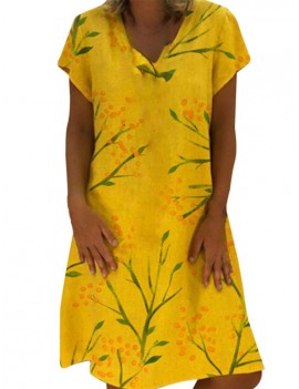 Floral Print Summer Short Sleeve V-neck Dress For Women