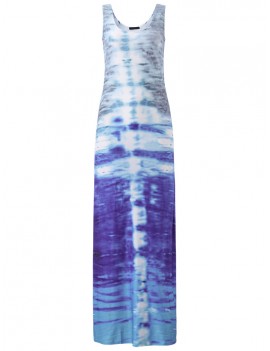 Women Sexy Multi-color Gradient Slim O-neck Sleeveless Maxi Dress