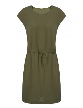 Tie Elastic Waist Pure Color Casual Mini Dress