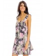 Women Sexy Floral Print Loose Backless Pleat Sleeveless Dress
